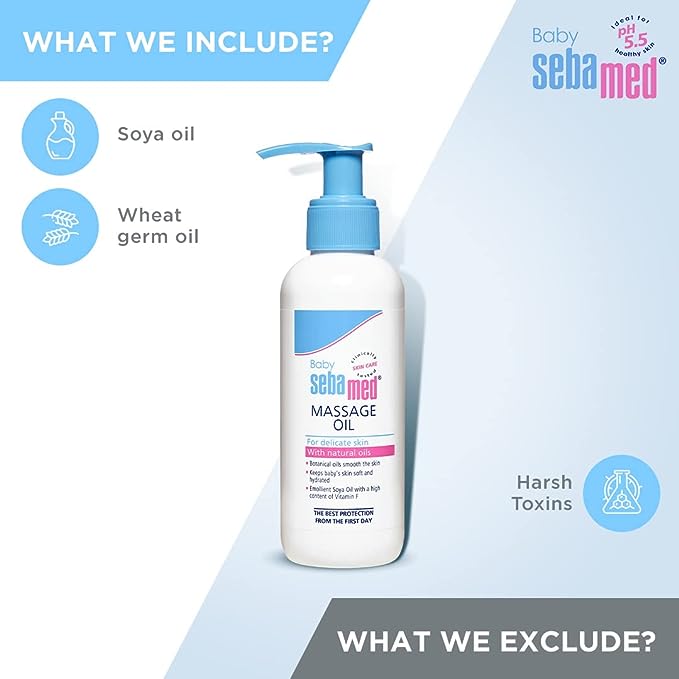 Sebamed Baby Massage Oil 150ml| Contains Soya Oil & Vitamin F |Non greasy | Does not solidify Sebamed Baby Massage Oil 150ml| Contains Soya Oil & Vitamin F |Non greasy | Does not solidify